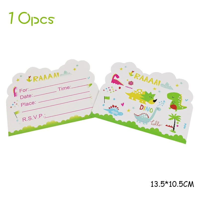 10pcs card Мотив динозавра вечерние милый бумажный мешок подарка Беби Шауэр детский реквизит Динозавр для вечеринки детская джунгли украшения на день рождения - Цвет: 10pcs card