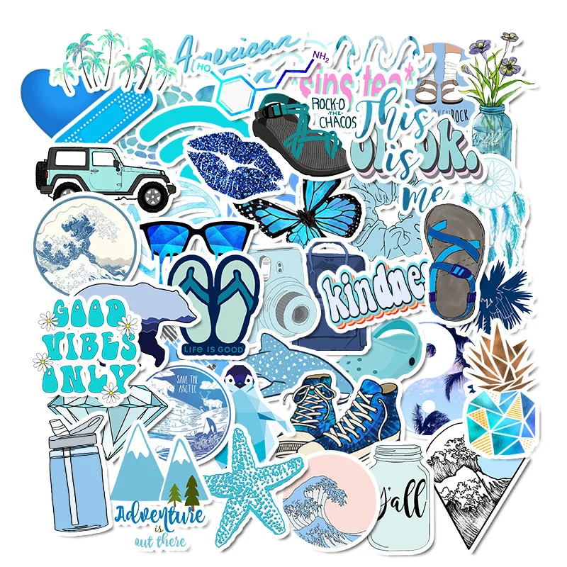 

50Pcs Blue Cartoon Animal Graffiti Computer Stickers Waterproof Luggage Fridge Decals For MacBook/HP Laptop Sticker