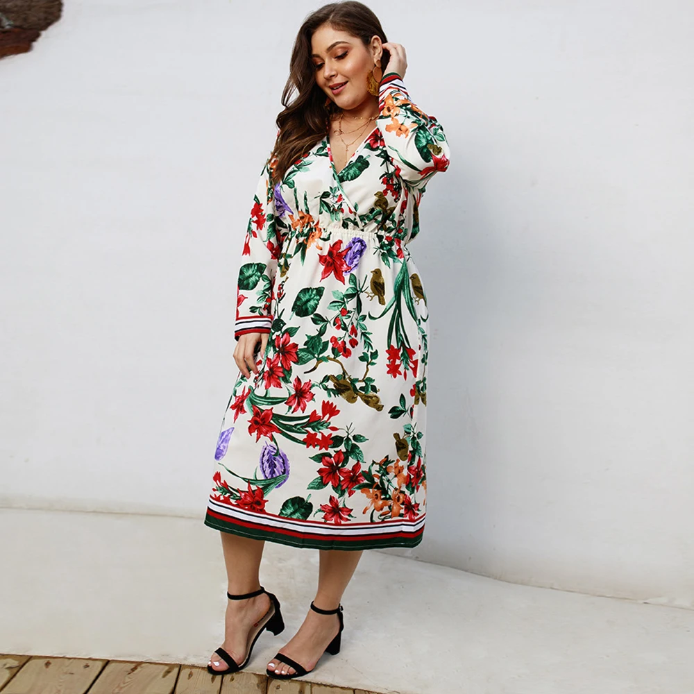 Женское элегантное платье большого размера модная винтажная Цветовая печать