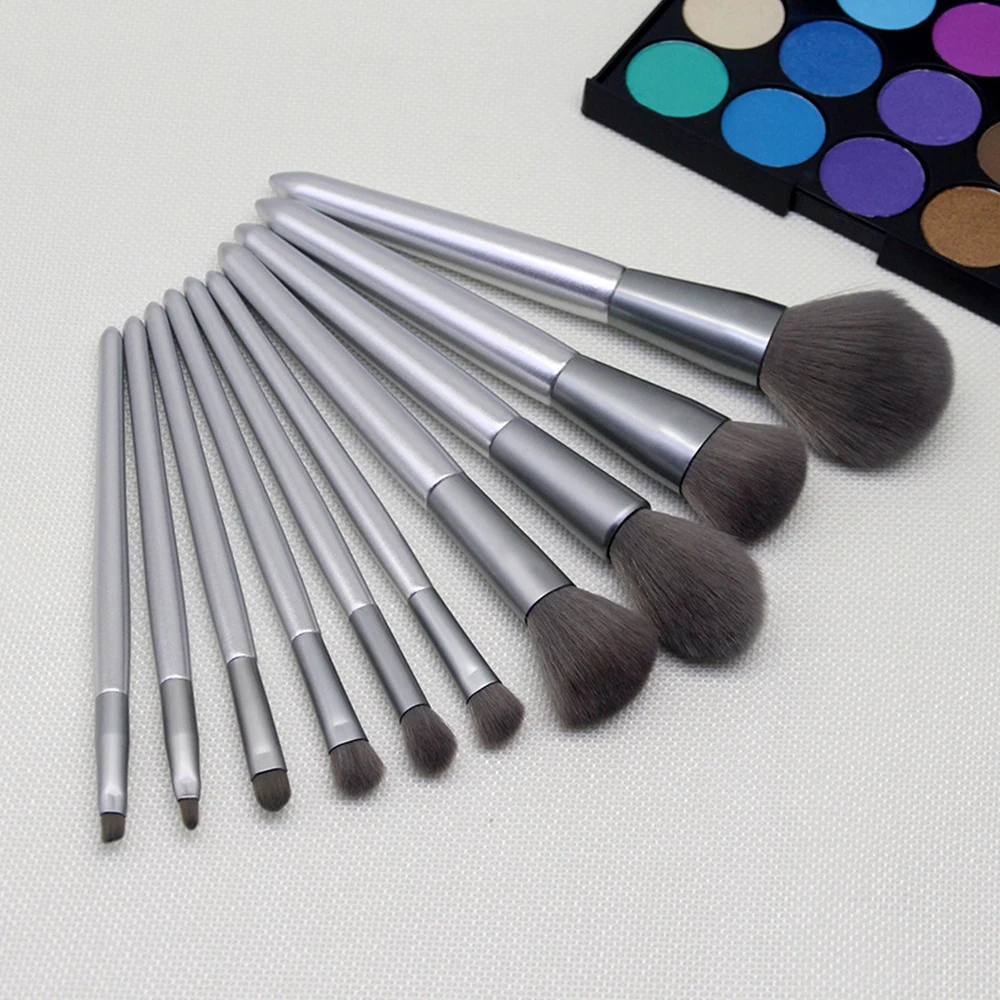 

10Pcs Silver Makeup Brushes Female Multifunctional Makeup Brushes Eyeliner Eyelash Eyebrow Make Up Brush Cosmetic Beauty Tool