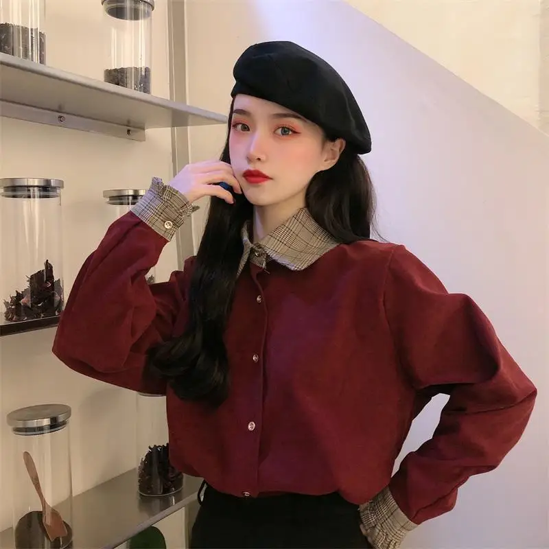 

Loose Long Sleeve Shirt Sweet Doll Collar Women Designer Button Up Shirt 2021 Spring Casual Office Lady Party Tops