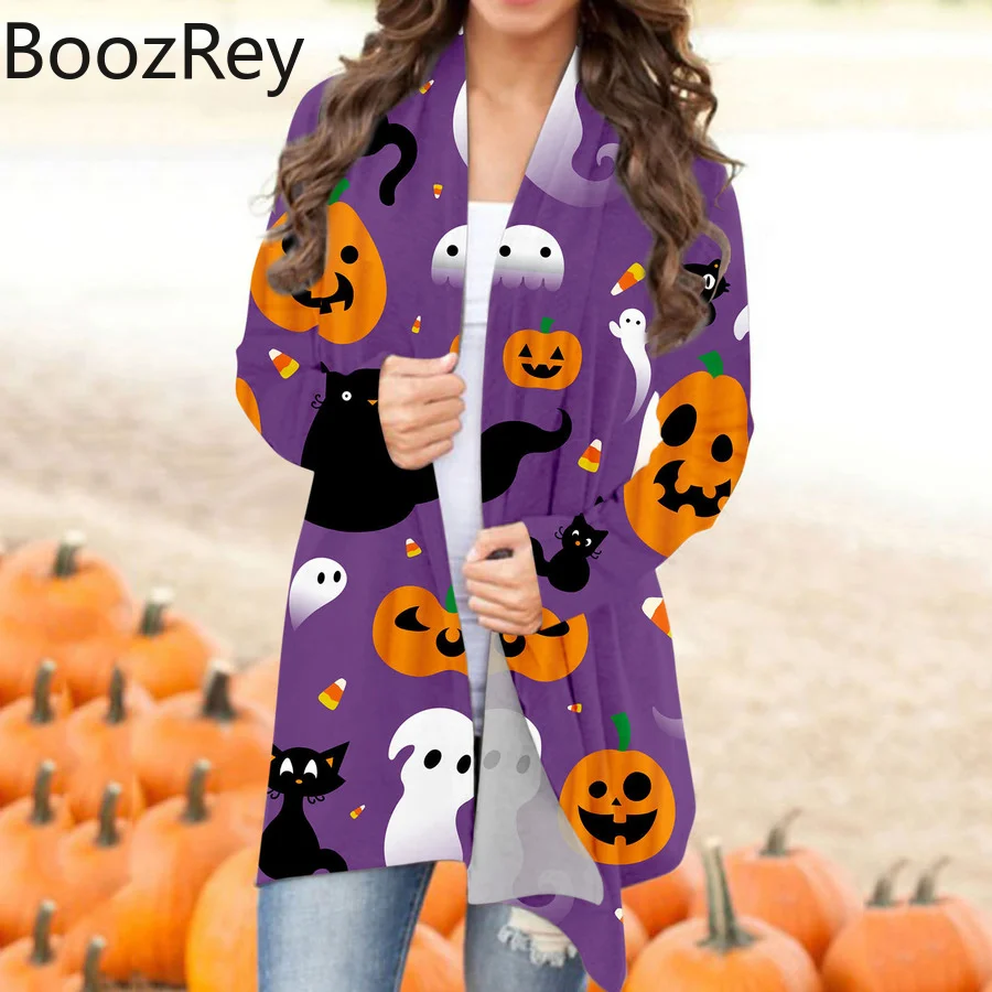 

BoozRey Women V-neck Cardigan Halloween Elements Print Long Sleeve Top Fall Clothes for Women Goth Harajuku Party Women Outfits