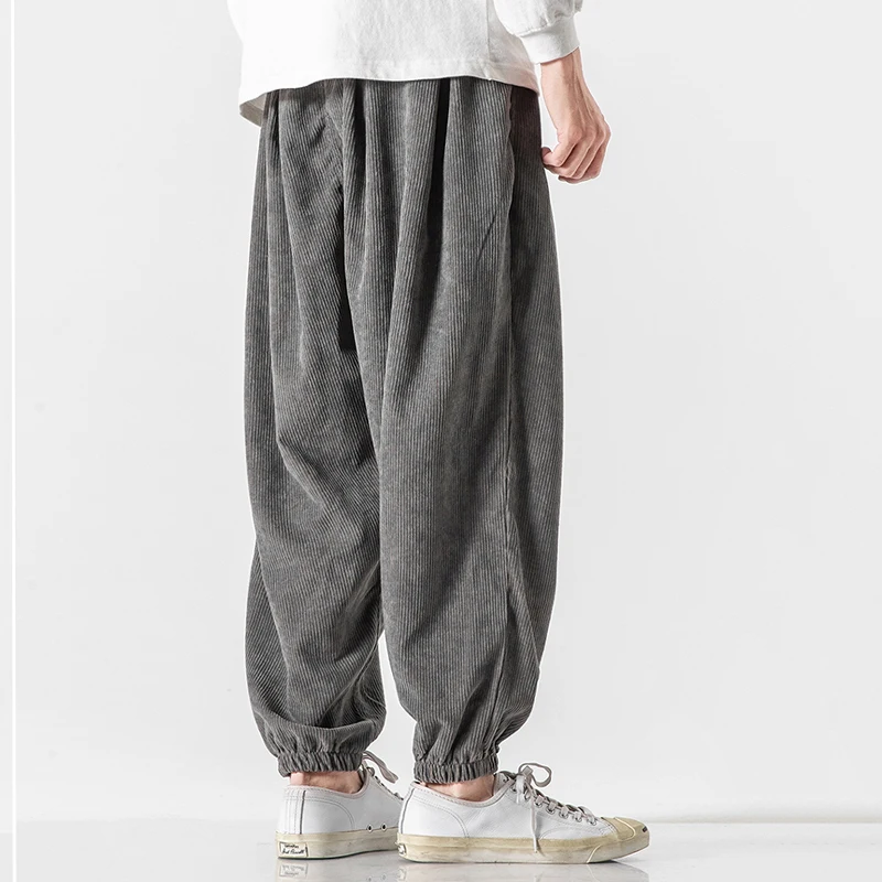 

Japan Style 2020 Autumn Winter Loose Corduroy Trousers Elastic Waist Men Harem Casual Jogger Pants Wide Leg Pink