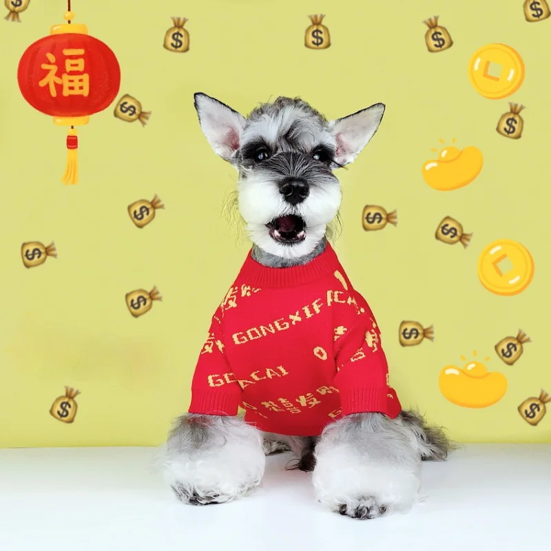 

2021 New Pattern Fashion Dog Cat Wei Clothing French Bulldog Poodle Teddy Winter Congratulations Rich Sweater