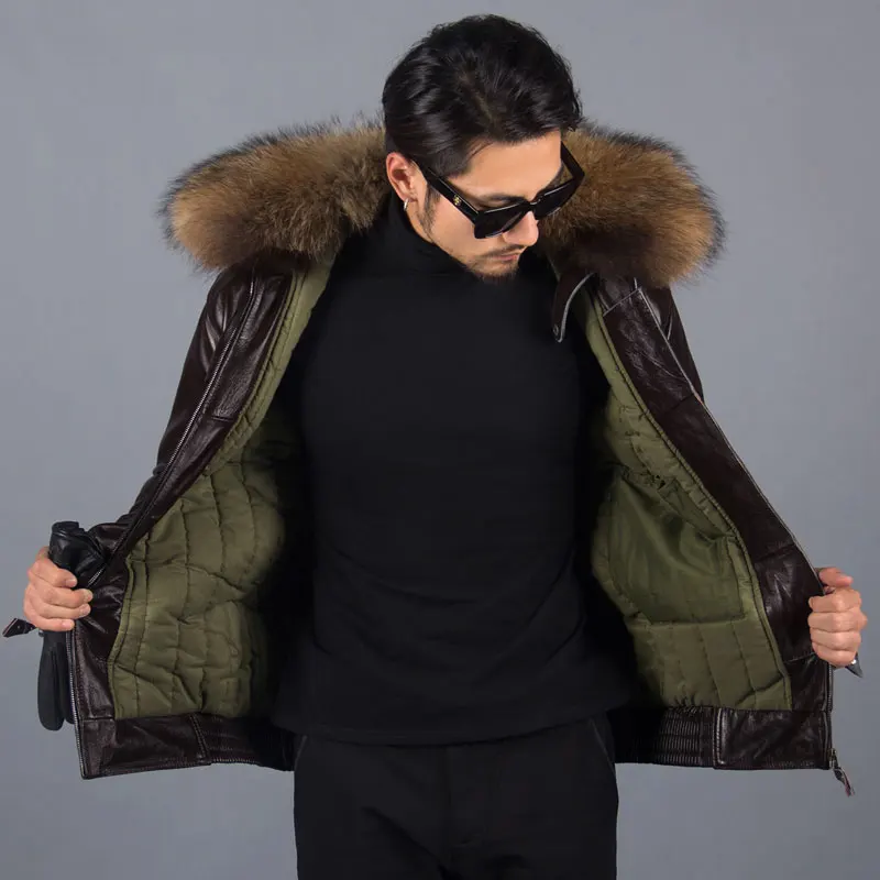 Мужской комплект из куртки и брюк коричневая теплая куртка пилот натуральной