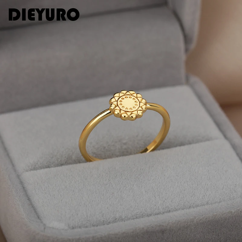

DIEYURO 316L Stainless Steel Beauty Flower Ring High Quality Women Hand Jewelry Hot Selling Fashion Christmas Gift Anillos Mujer