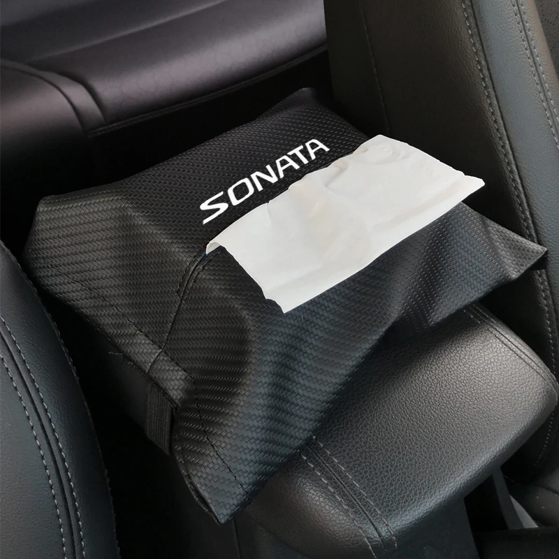 

For Hyundai Sonata Carbon Fiber Grain Leather Car Armrest Box Tissue Bag Car Interior Accessories