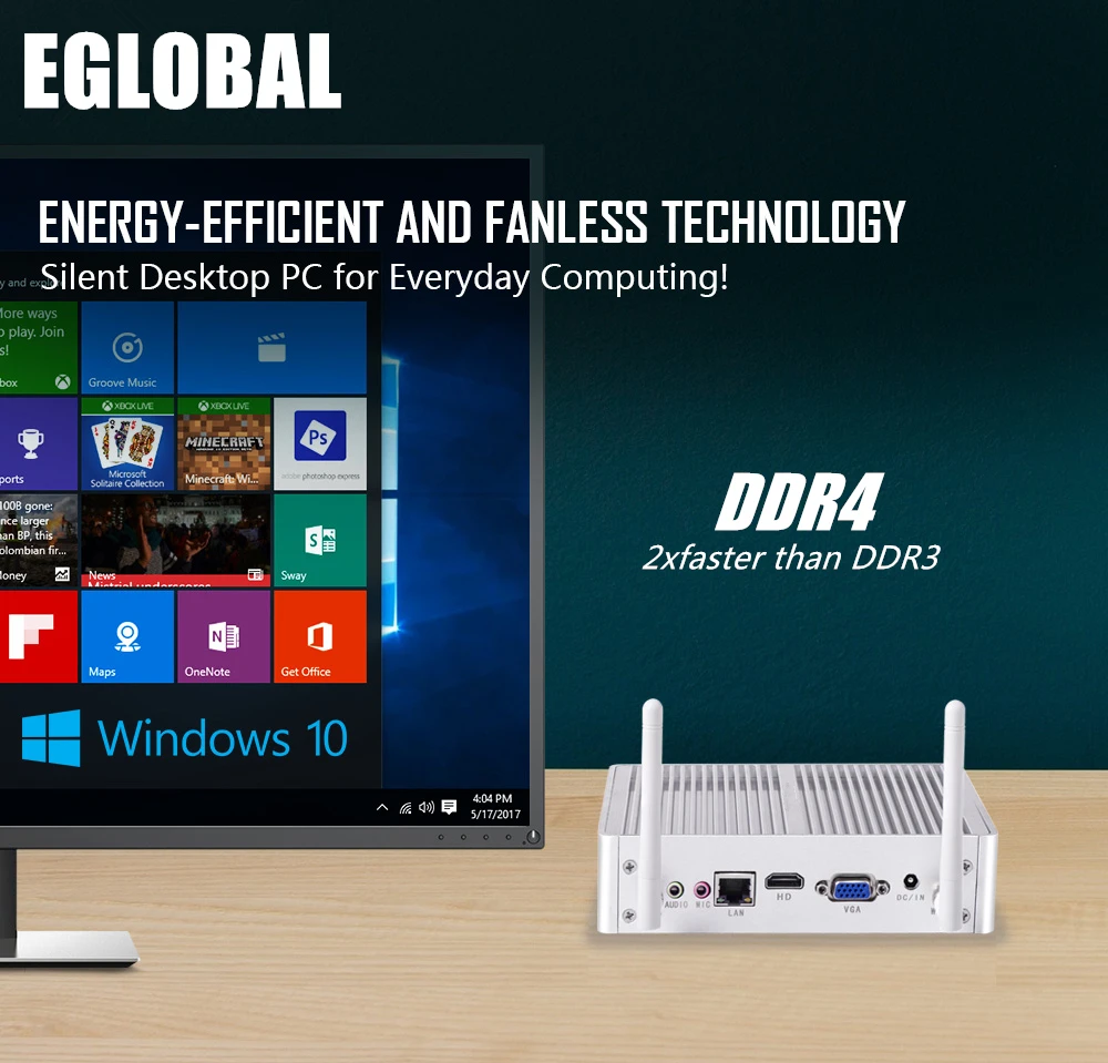 Topton бытовой безвентиляторный мини-ПК Intel Core i3 5005U i5 7200U DDR4 16 Гб HD graphics 620 4K HTPC HDMI VGA дисплей порт низкая мощность