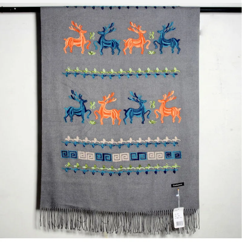 

Scarf high quality warm long scarf women's winter fashion luxury deer embroidery cashmere scarf wedding