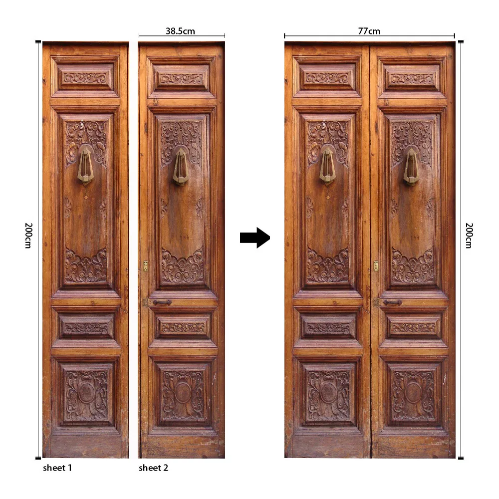 

Retro Simulation Wooden Door 3D Wallpaper Self-adhesive Door Sticker Waterproof Removable PVC Mural Wall Sticker Home Decoration