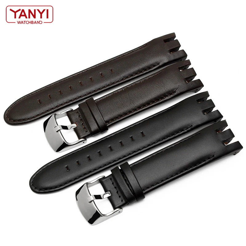 High Quality Genuine Leather Watch Bracelet For Swatch YRS403 412 402G watch band 21mm watchband men curved end watches strap