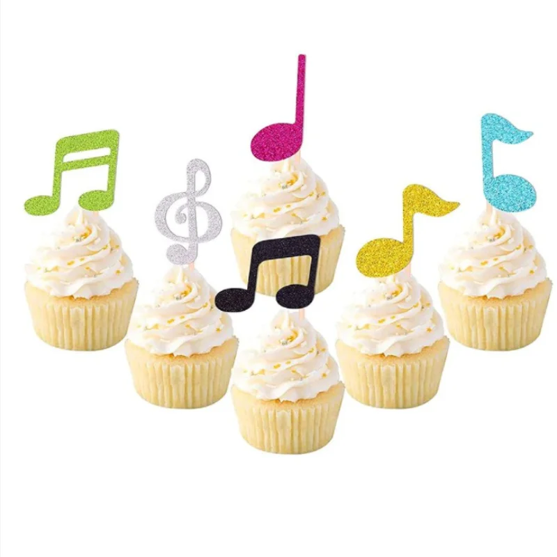 

Black Gold Musical Note Staff Cake Topper Children's Birthday Party Baking Dessert Pastry Insert Card Decoration Props Supplies