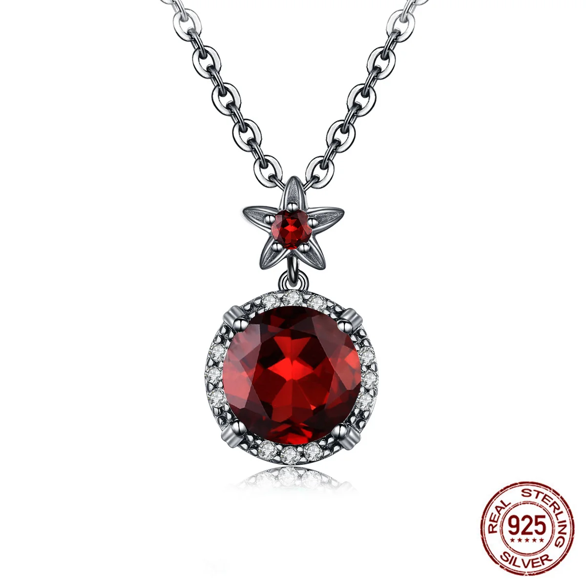 

Black Gold Flower Natural Garnet Gemstone Pendant Necklace For Women Genuine 925 Sterling Silver Fine Jewelry Accessories Gift
