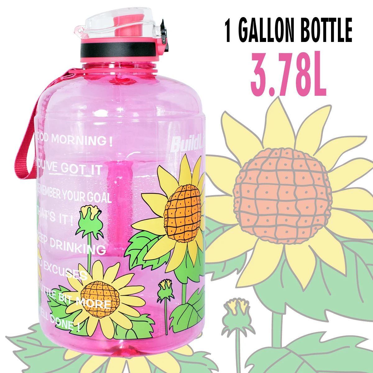Sunflower QuiFit 128 унций 73 унций 43 унций Спортивная большая галлонная бутылка для воды с фильтром для фруктов без бисфенола, бутылка для напитков, кувшин, тыква, тренажерный зал, туризм - Цвет: Sunflower