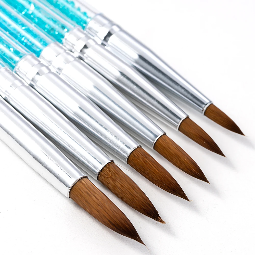 

6Pcs/Set UV Gel Brush Crimped Round Metal Handle Painting Pen Acrylic Drawing Brush for Nails Rhinestone Handle Nail Art Tool