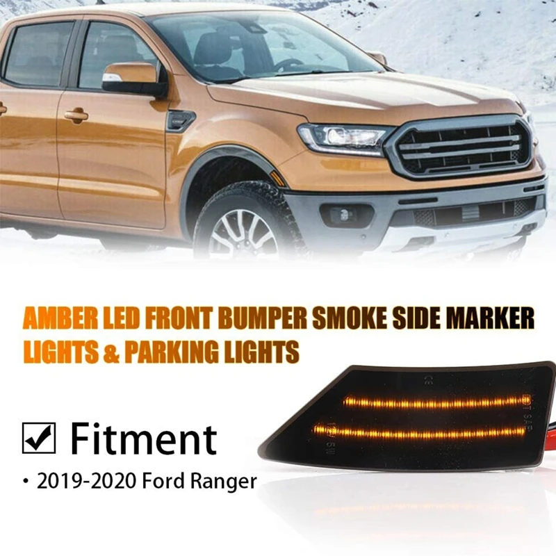 

Amber LED Front Bumper Side Marker Lights Lamp Assembly Replacement Smoke Lens for Ford Ranger 2019-2020+