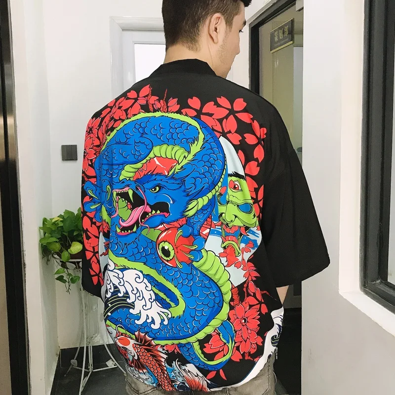 

Kimono Man Samurai Clothing Japanese Men'S Kimono Yukata Male Dragon Clothes Haori Obi Samurai Costume Cosplay Kimono FF3001