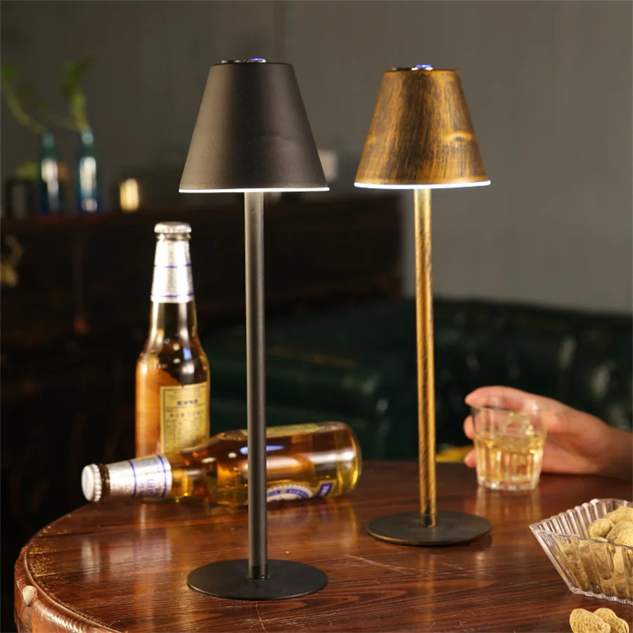 

Chargeable Cordless Bar Table Lamp Portable Metal Desk Lamp Dimmable Bedside Feeding Night Light Restaurant Bar Atmosphere Light