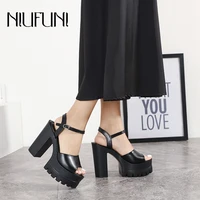 spring summer fashion sexy 13cm high heels women sandals shoes pearl platform open toe sandals black pu leather slingback hollow