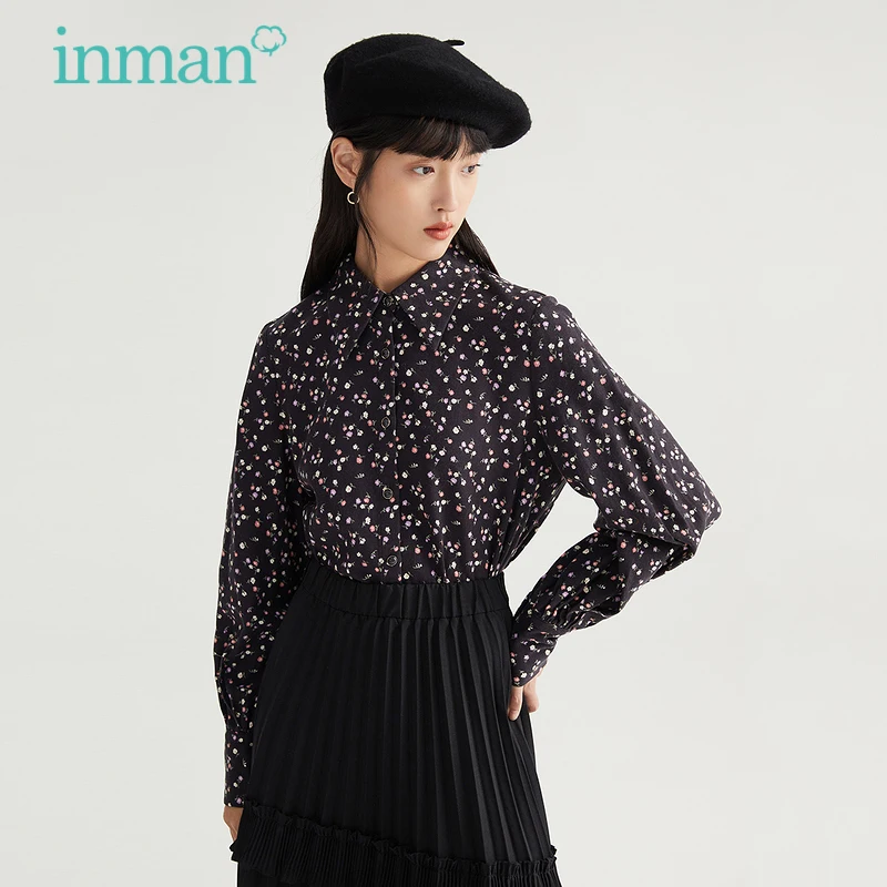 

INMAN женская блузка Весна Осень пасторальный Элегантный цветочный принт Чистый хлопок с длинным рукавом женская рубашка