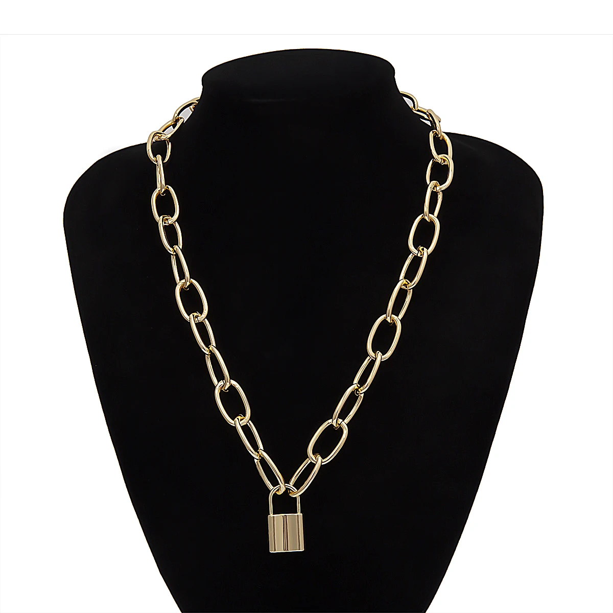 

IngeSight.Z Punk Curb Cuban Gold Color Lock Pendant Necklaces Statement Padlock Choker Necklaces for Women Jewelry Bff Necklace