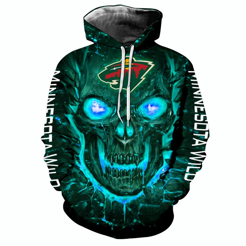 

Minnesota Men's Fashion 3D Hoodie Green Lava Skull Cartoon Bear Print Wild Cool Outdoor Sweatshirt