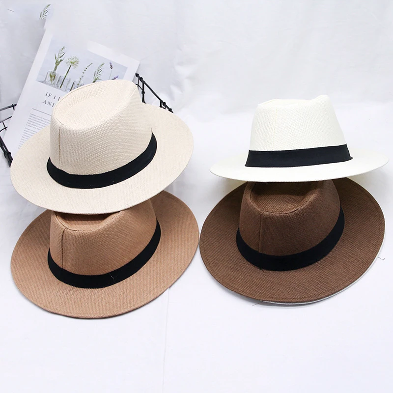 

QJHH Straw Men And Women Stage Performance British Jazz Top Hat Couple Hat Parent-Child Hat Summer Beach Sunscreen Adult Hat