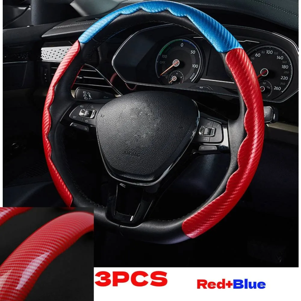 

3PCS Car Steering Wheel Booster Non-Slip Cover Red+Blue Car Accessories High-quality Steering Wheel Cover