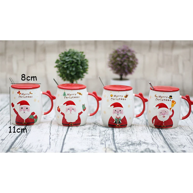 Рождественская керамическая кружка кофейная с Санта Клаусом крышкой и ложкой