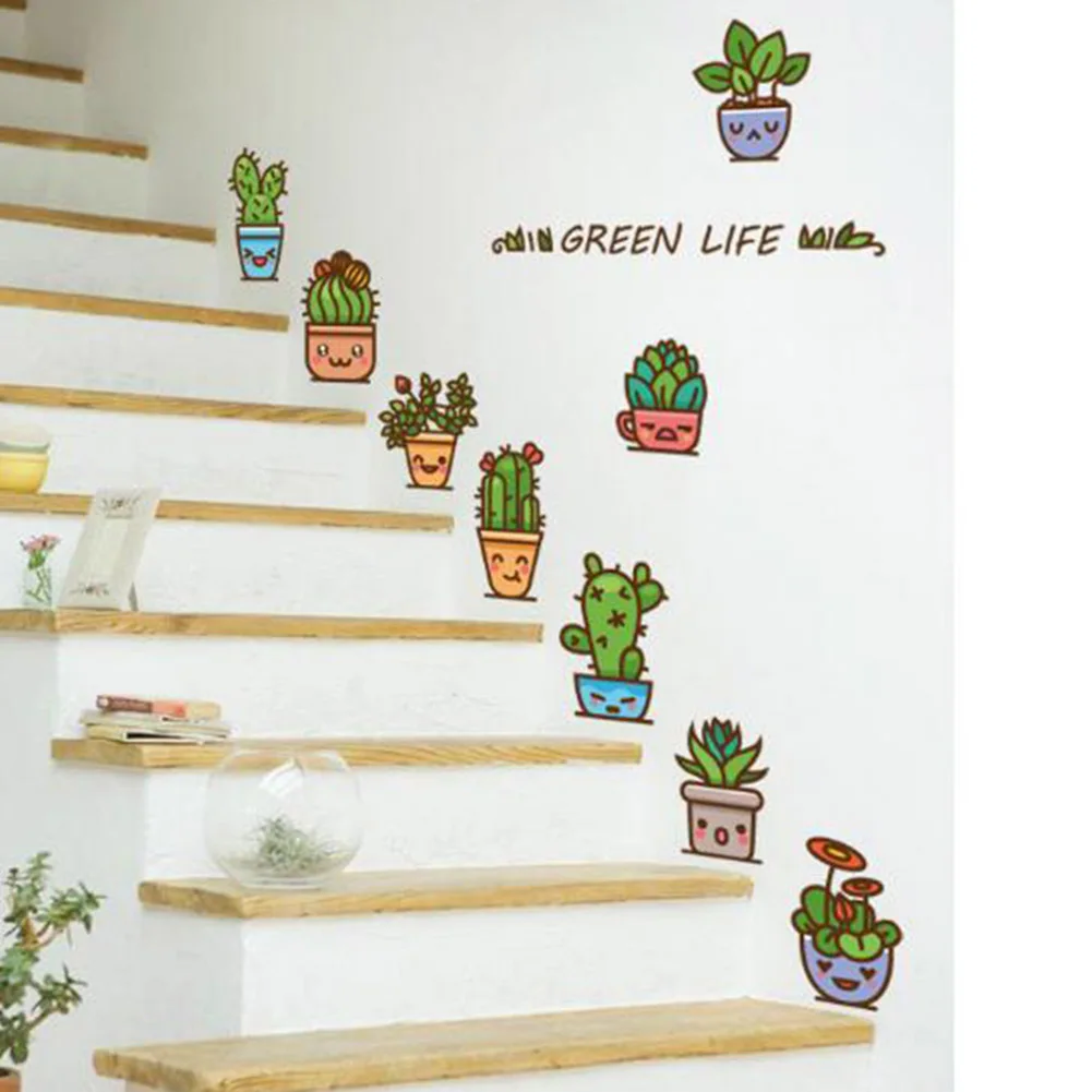 2018 настенные наклейки в виде кактуса цветов и горшков детские обои с милыми