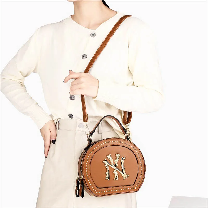 

Women Small Shoulder Bag Ladies Luxury Designer Purses Hand Bags Rivet Crossbody Bag NY New Round Handbags