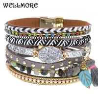 wellmore bohemia bracelets for women stone leather bracelets 3 size multilayer charm bracelets bangles female fashion jewelry