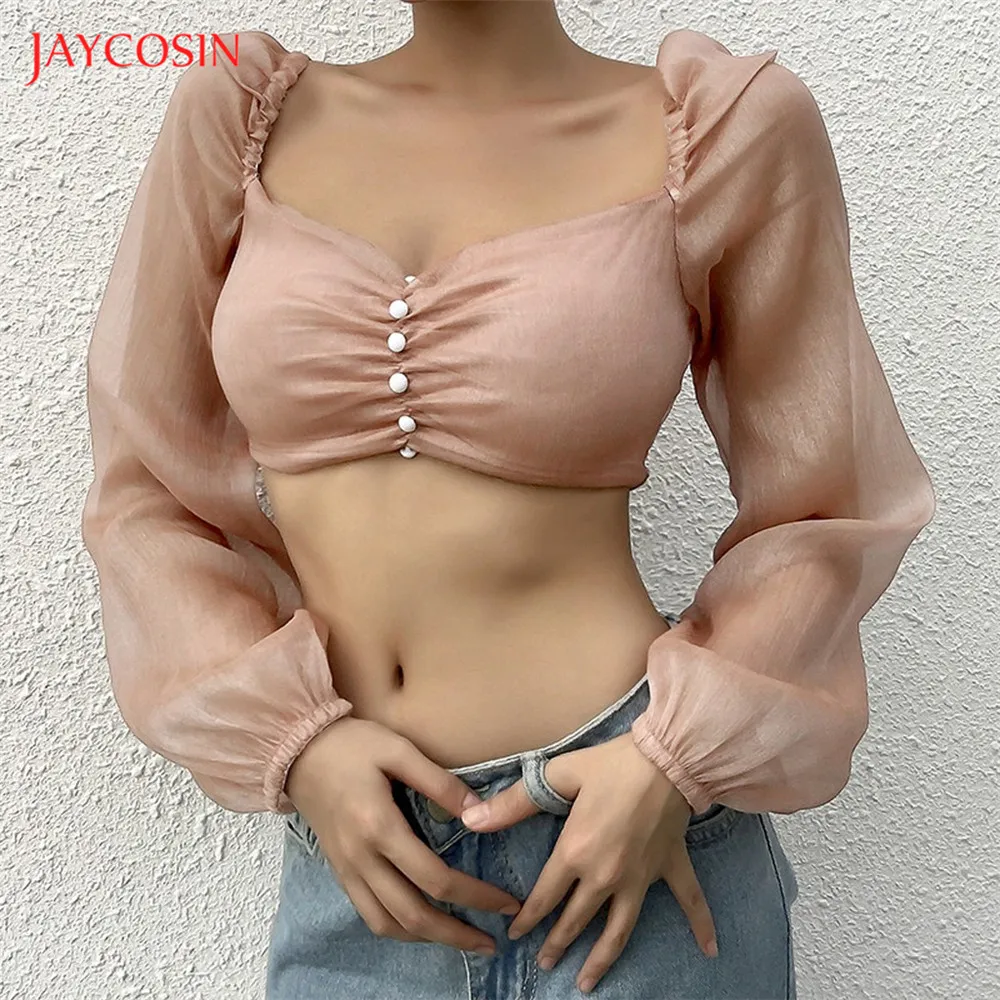 Jaycosin женский топ на бретелях с квадратным воротником и рукавом помпоном