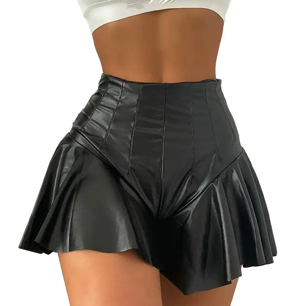 

Faux Leather Skirt Shorts High Waist All Match A-Line Pleated Ruffles Mini Skirt Shorts High Waist Ruffles Pleated Skirt Shorts