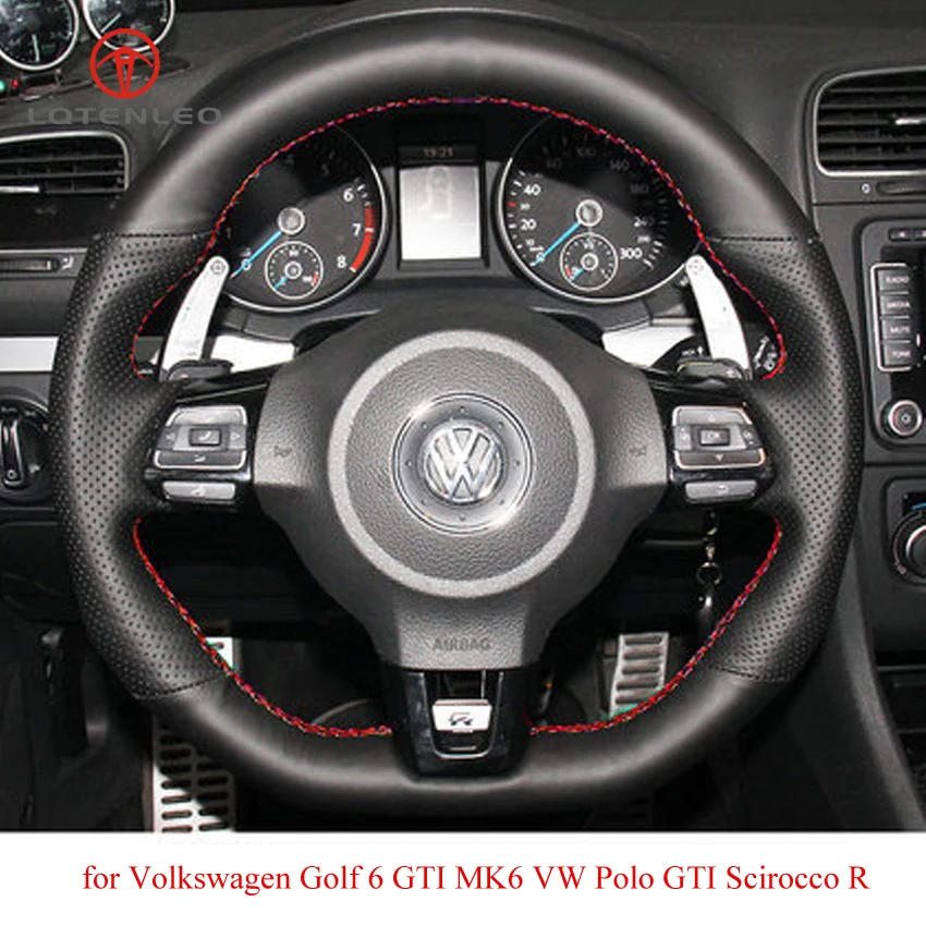 Черный чехол рулевого колеса автомобиля LQTENLEO из искусственной кожи для Volkswagen Golf 6
