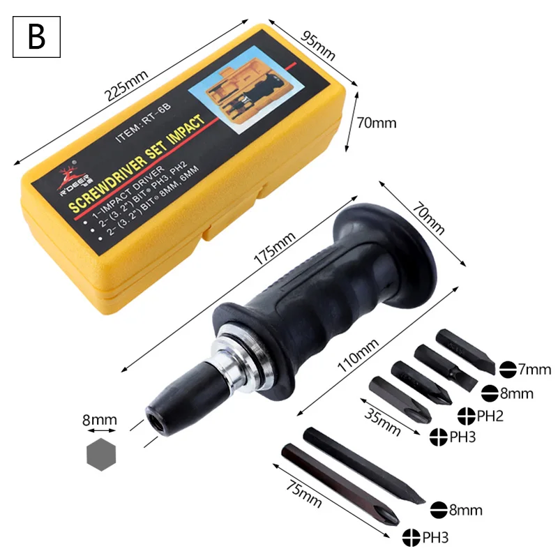 7pcs/set Impact Screwdriver with PH2 PH3 Phillips 7mm 8mm Slotted Bits Set CR-V Driver Repair Hand Tool | Инструменты