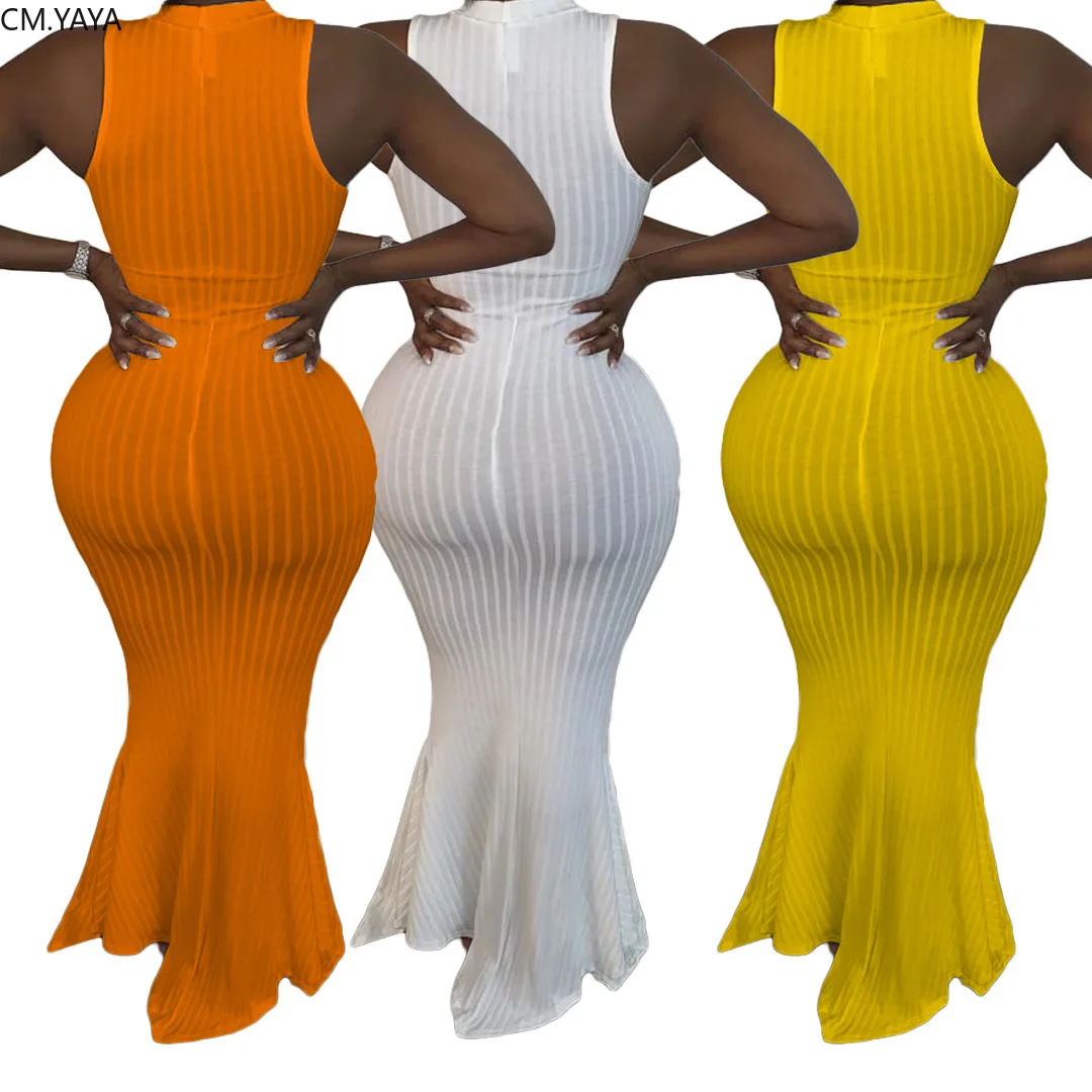 Женское однотонное трикотажное платье макси CM.YAYA облегающее миди без рукавов с