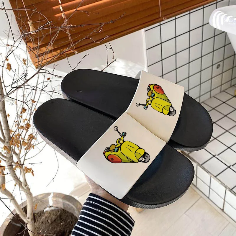 

2021 women summer slippers Cartoon electric motorcycle Kawaii patern beach Outdoor Indoor Home Non-slip Slides