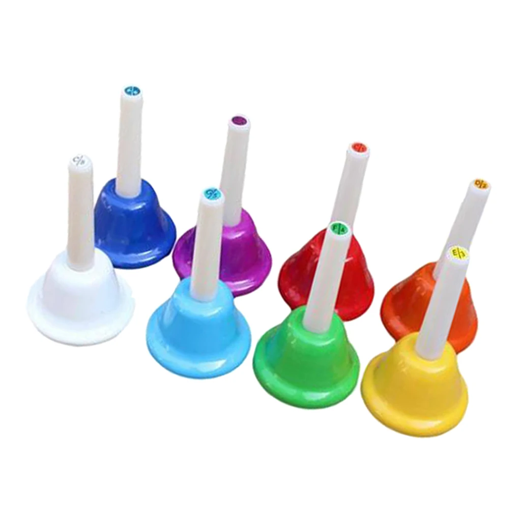 

Handbell Set, Colorful Percussion 8 Note Diatonic Metal Handbell Set for