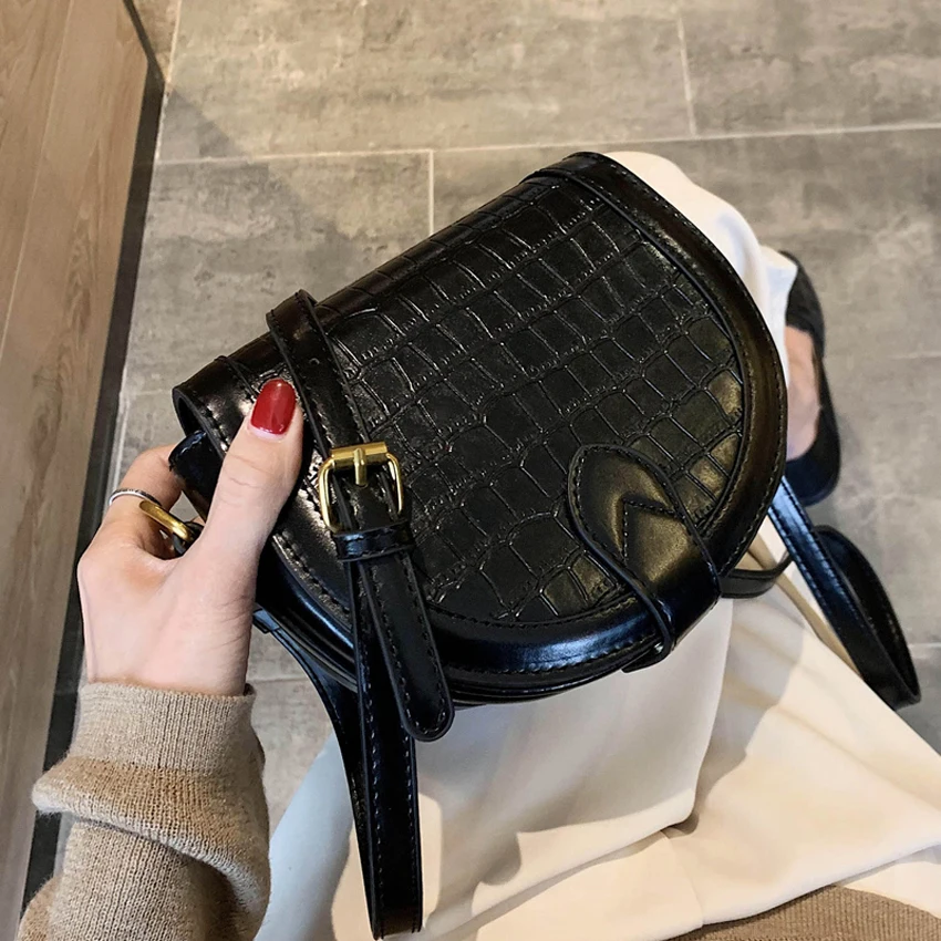 

TOYOOSKY Women Crossbody Bag 2020 New Fashion Crocodile Semicircle Saddle Bags PU Leather Shoulder Bags female Handbags designer