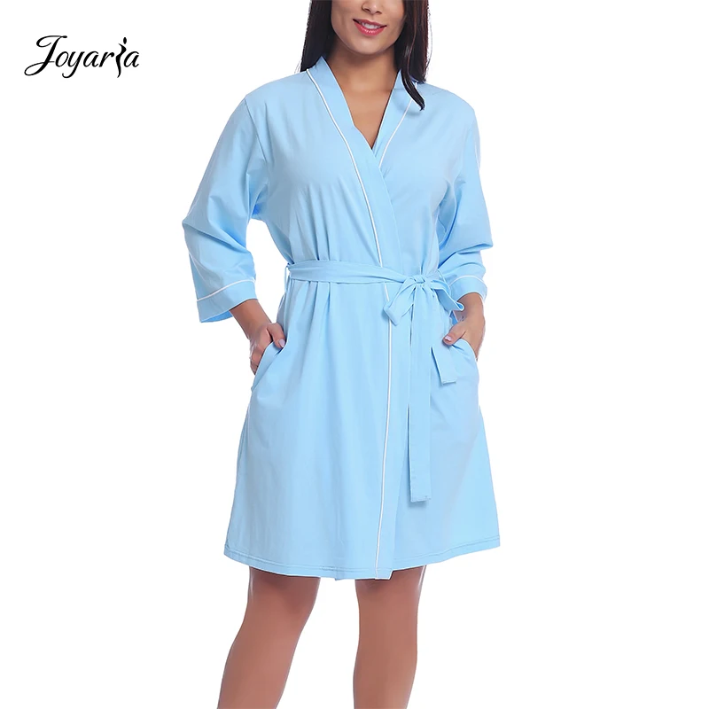 

Joyaria Bath Robe Women Cotton Kimono Robe Short Lightweight Bathrobe with Pockets Dressing Gown Women Sleepwear Sexy Nightgown