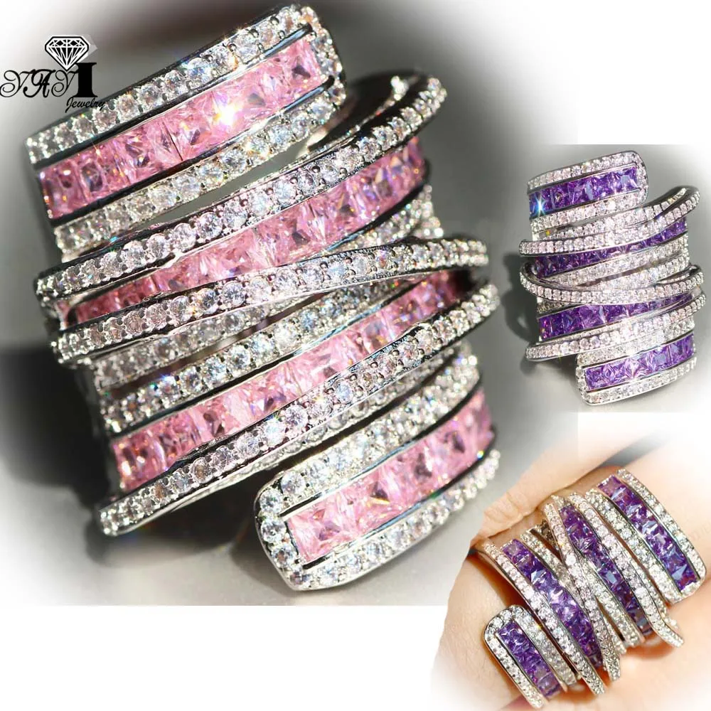 

New YaYI Fine Jewelry Top Quality Princess Cut 200pcs+ Gemstone Moissanite Zirconia Silver Color Wedding Couples Copper Rings