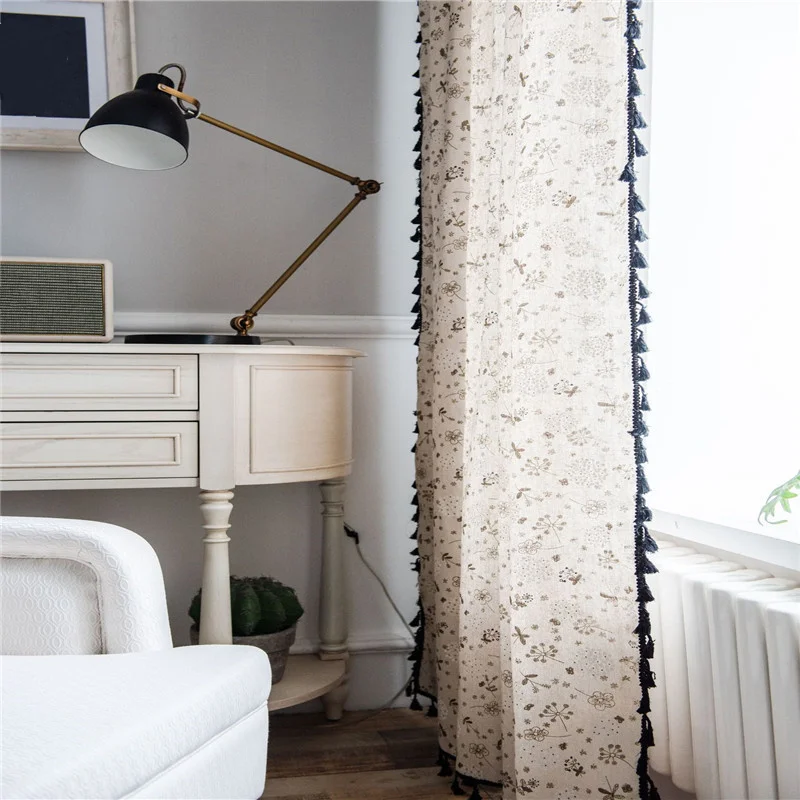 Цветочный принт Шторы Черный кисточкой из хлопка и льна на окна двери полу