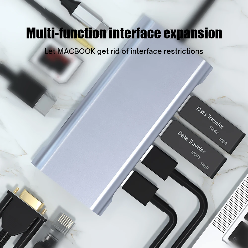 11 в 1 USB C концентратор адаптер типа к 4K HDMI VGA RJ45 Lan Ethernet SD/TF 3 5 мм AUX порт док-станция