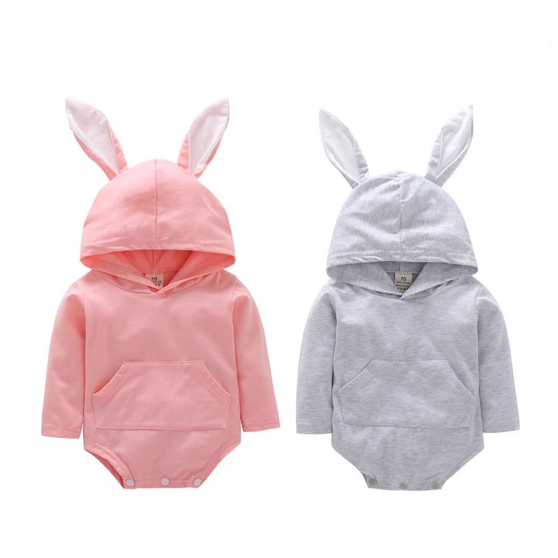 0-24Months Newborn Baby Girls Boys Clothes Rabbit Ear Rompers Long Sleeve Hoodies Jumpsuit One-pieces Baby Winter Clothes