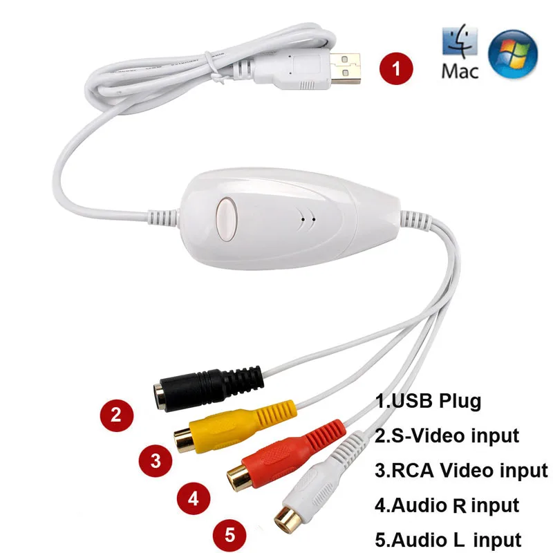 USB 2 0 Аудио Видео записывающее устройство Аналоговое видео от VHS V8 Hi8 8 мм