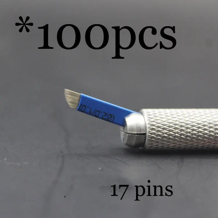 100pcs17CF 0,18 мм 7 9 11 12 14 U форма Перманентный макияж бровей flex иглы татуировки лезвия для 3D микроблейдинга Ламина лезвие Agulhas Tebori - Габаритные размеры: 100pcs17CF