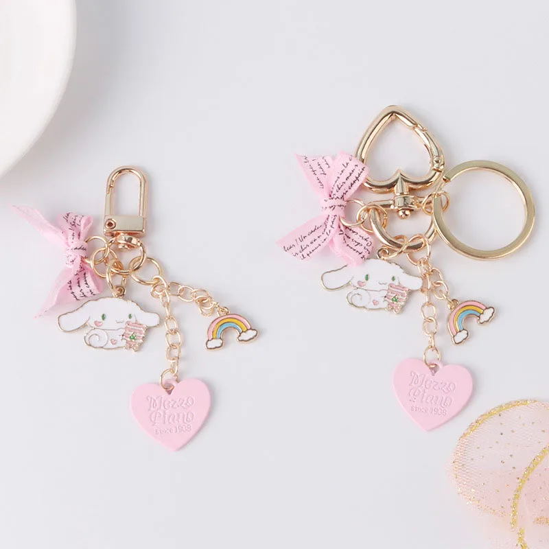 

Sweet White Dog Pendant Keychain Toys For Children Cute Pink Bowknot Rainbow Keychian Girls Keychians On Backpack Women Gifts