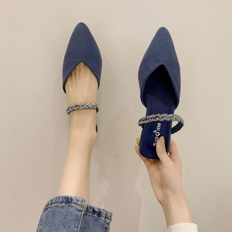 

Low Shoes Woman 2021 Female Mule Square heel Pointed Toe Slippers Casual Pantofle Mules Block Luxury New PU Slides Hoof Heels