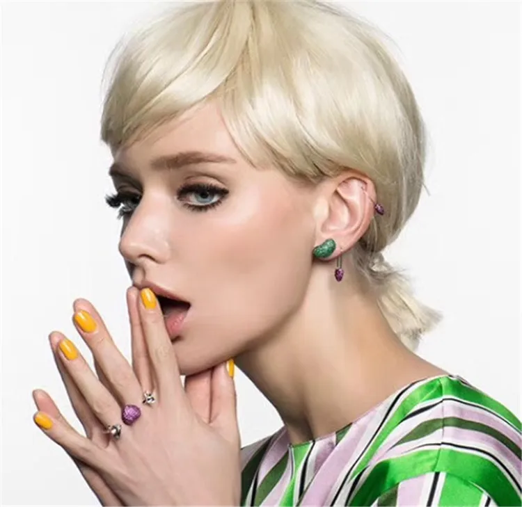 Милый дизайн зеленый фиолетовый голубой Цветной цирконами Jelly Bean серьги со